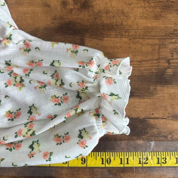 For Love and Lemons Lola Pointelle Top XXS White Yellow Floral Y2K Cottagecore - Picture 4 of 9